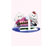 Wine Bear With Flower Arrangement